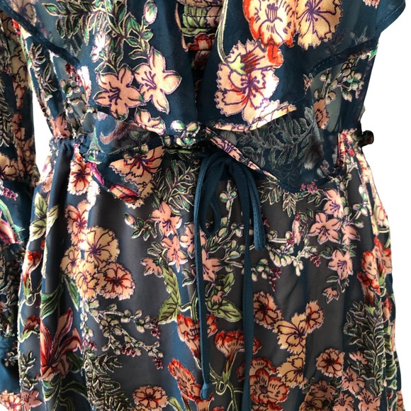 For Love And Lemons Blue Floral Romantic Feminine Silk Blend Mini Dress Sz XS - Picture 6 of 16